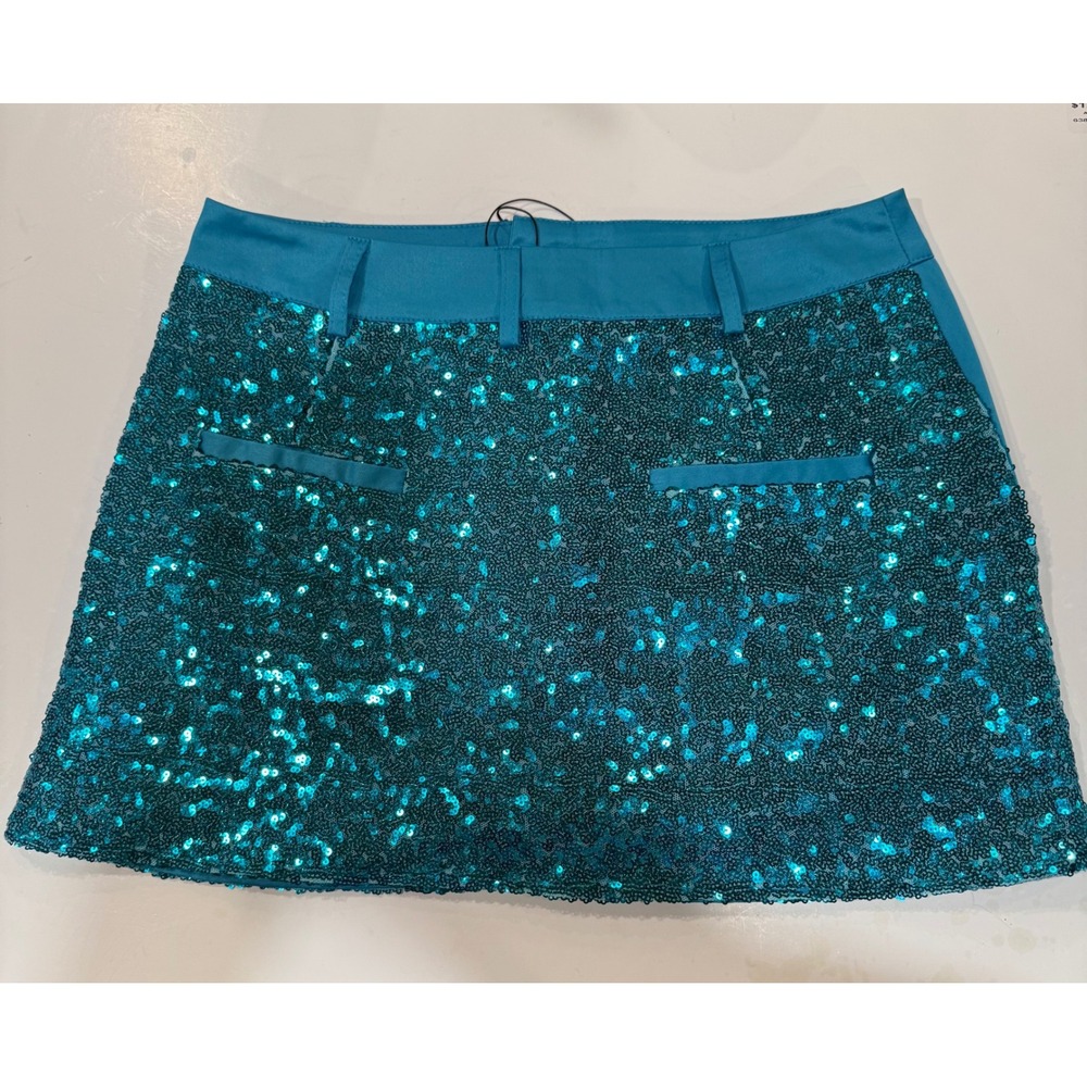 Fashion Nova Like To Party Sequin Mini Skirt Turquoise Blue Sparkly Size M NEW - Picture 6 of 12